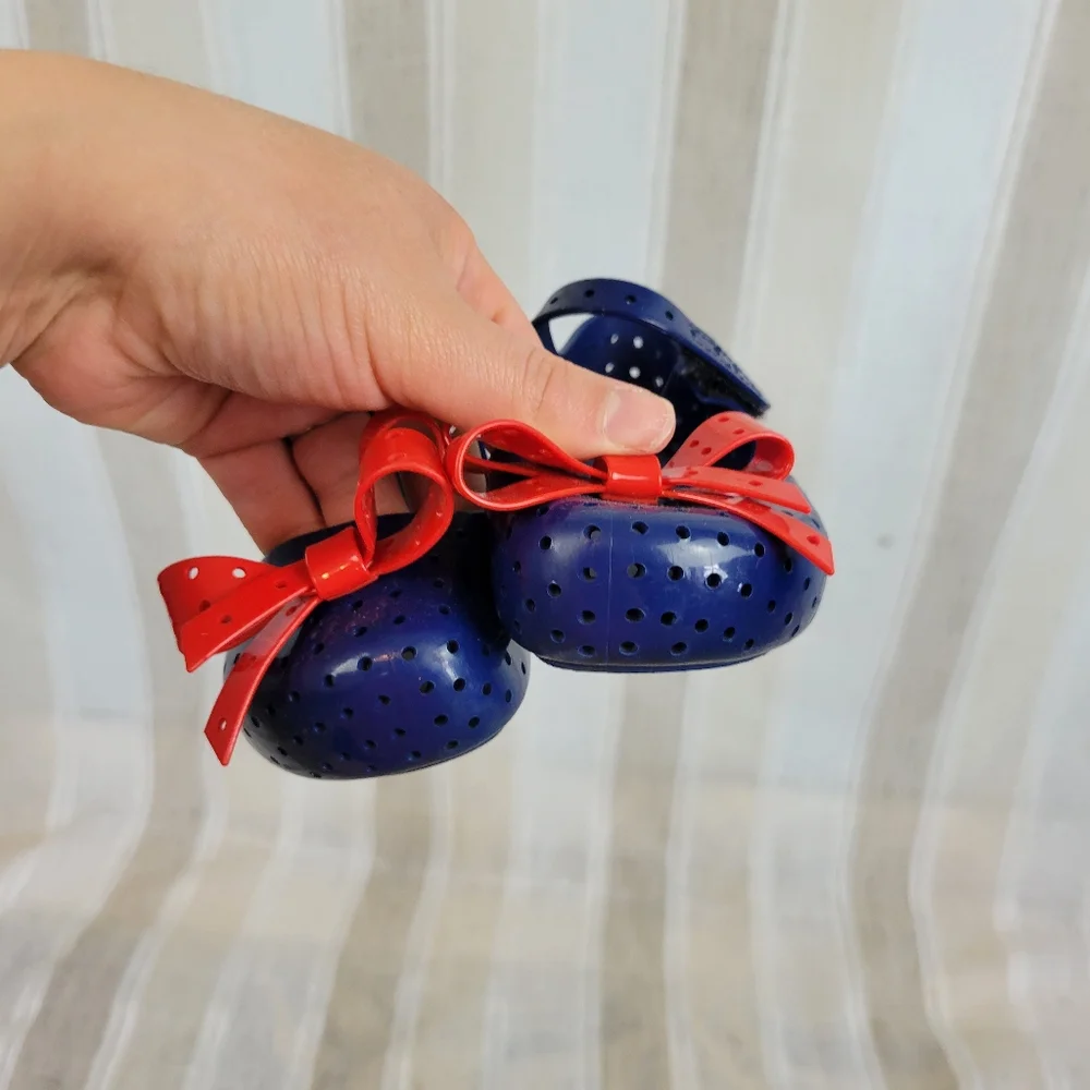 Mini Melissa Furadinha Jelly Flats Mary Jane Shoes Size 7 Blue‎ Red Bow